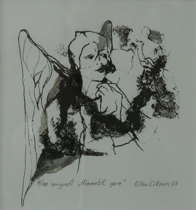 Himmelsk gave - str. 20 x 20 cm, pris kr 400,- u.ramme, teknikk: serigrafi